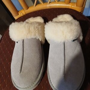 BearPaw Gray and Cream Shearling Slippers